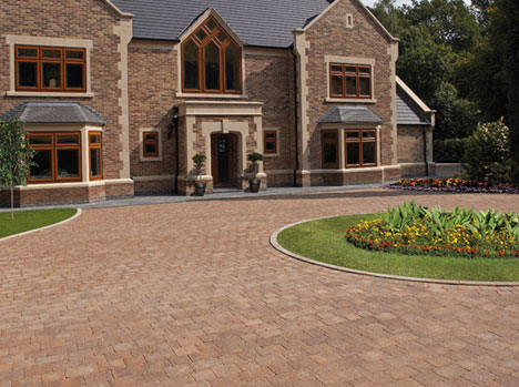 New driveway with floral arrangement inset